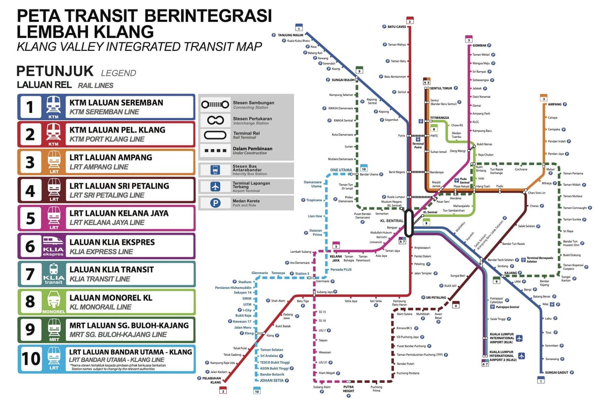 Kuala Lumpur (KL) transportation map