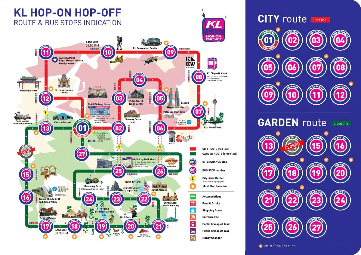 Kuala Lumpur (KL) Hop On Hop Off bus tours map